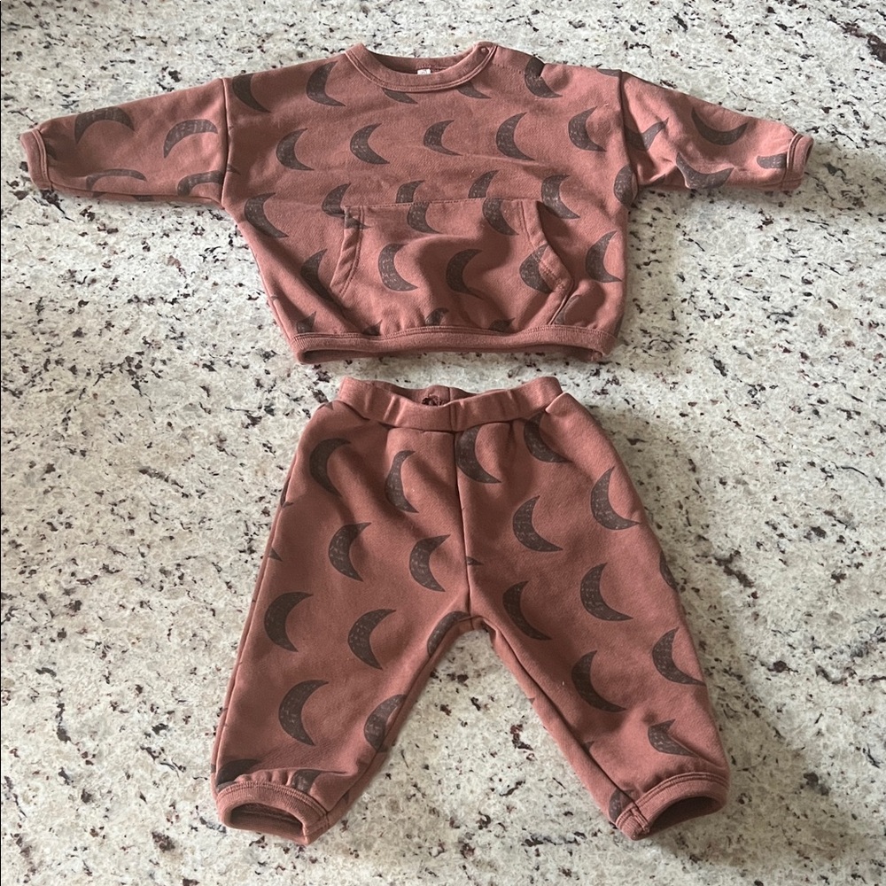 Rylee + Cru Brown Moon Pattern Baby Sweatsuit